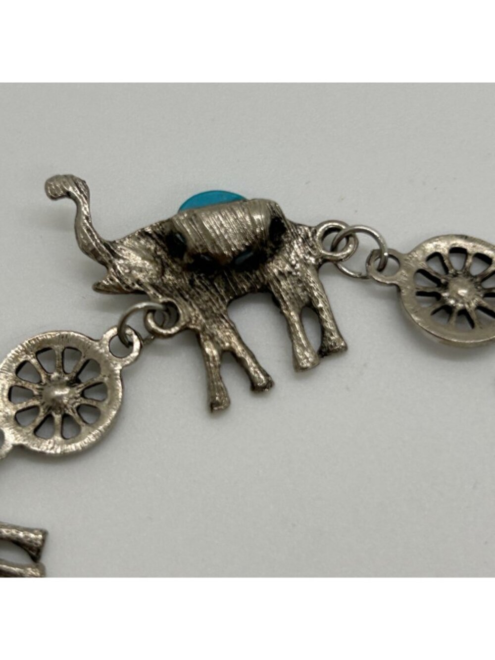 Boho Elephant Link Bracelet Silver Tone Turquoise Color Stone Bohemian Good Luck - Picture 8 of 12